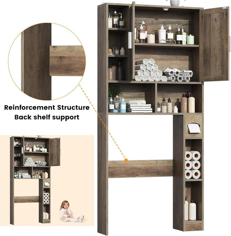 Farmhouse Over-Toilet Cabinet with 2 Barn Doors, 10 Adjustable Shelves & Tissue6