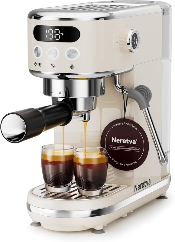 20 Bar Espresso Machine Stainless Steel LED Display Home Latte Cappuccino Beige8