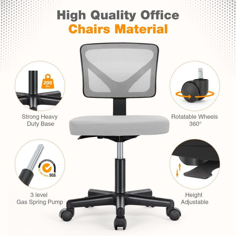 Home Office Desk Chair Armless Mesh Swivel Adjustable Low Back Grey4