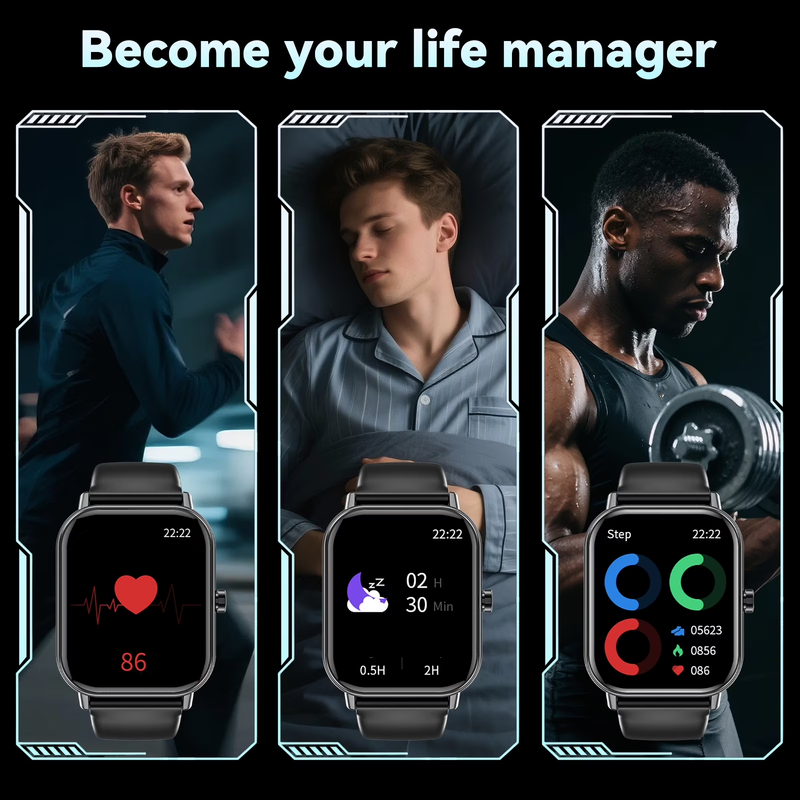 1.85" Smart Watch Android iPhone Call Fitness Tracker IP68 Black4