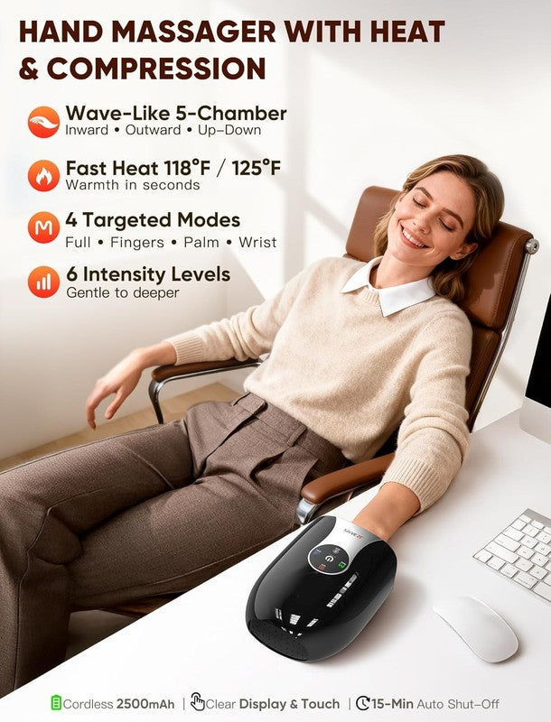 Hand Massager w/ Heat Compression Cordless Arthritis Carpal Tunnel 6 Modes1
