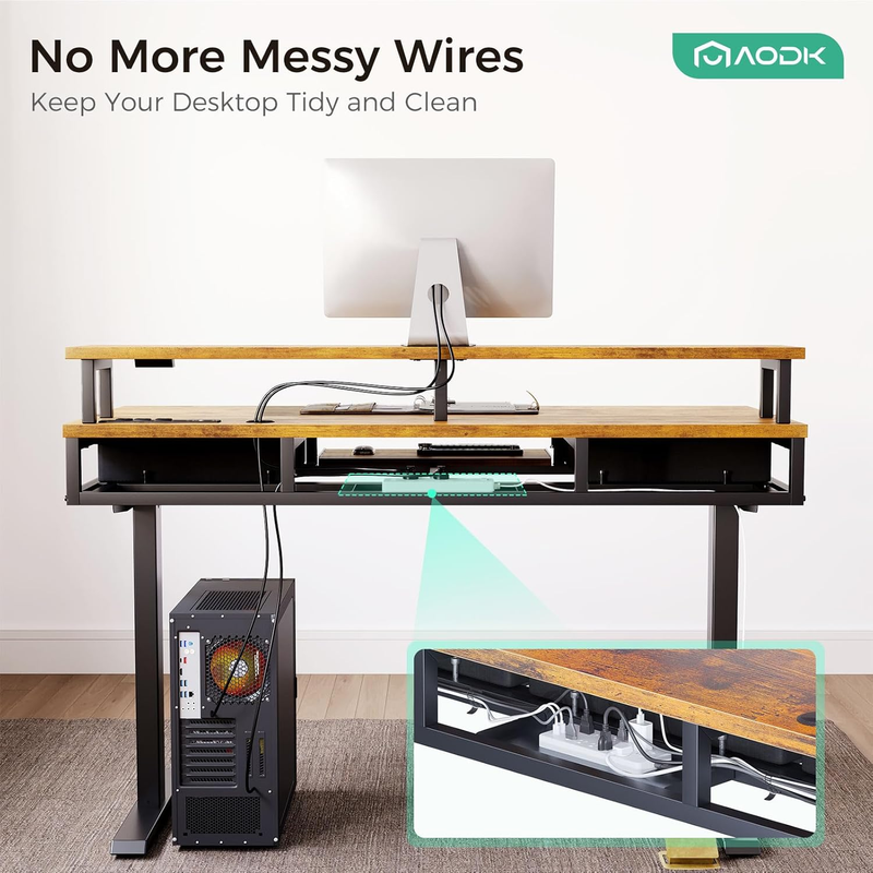 Electric Standing Desk with Drawers & Keyboard Tray, 55 Inch Height Adjustable G8