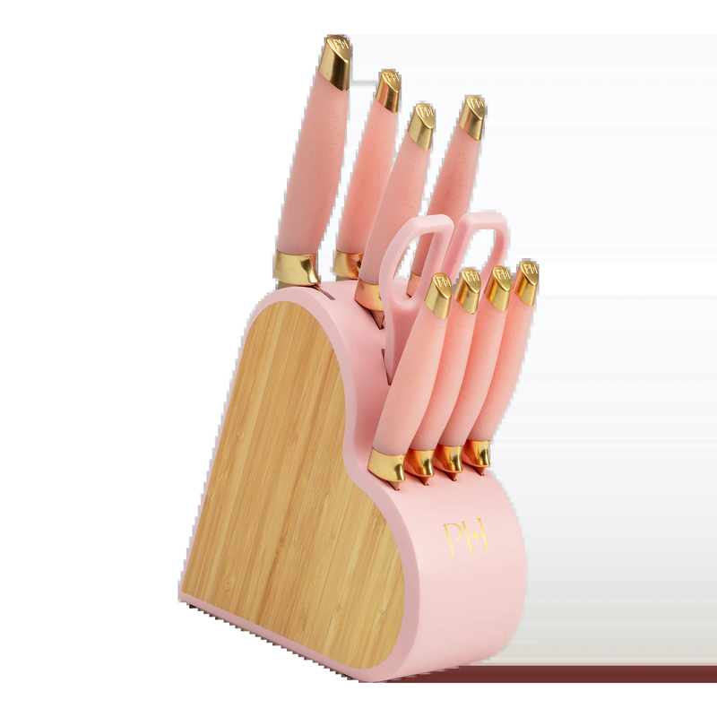 10 Piece Stainless Steel Kitchen Knife Set with Heart Shaped Block, Pink10