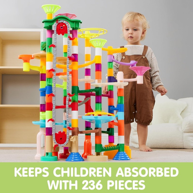 236Pcs Glowing Marble Run w Motor Elevator STEM Building Blocks Toy6