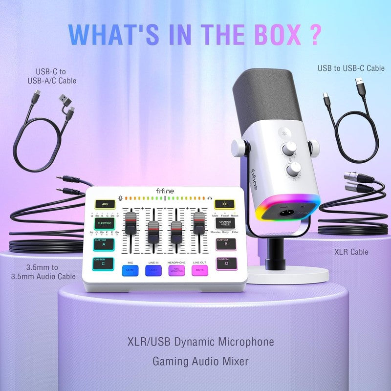 Gaming Mic & Audio Mixer Bundle USB/XLR Streaming Podcast Mixer Kit KS5W8