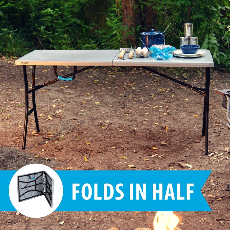 5ft Folding Table Indoor Outdoor Rectangular Fold in Half Gray 60x25.53
