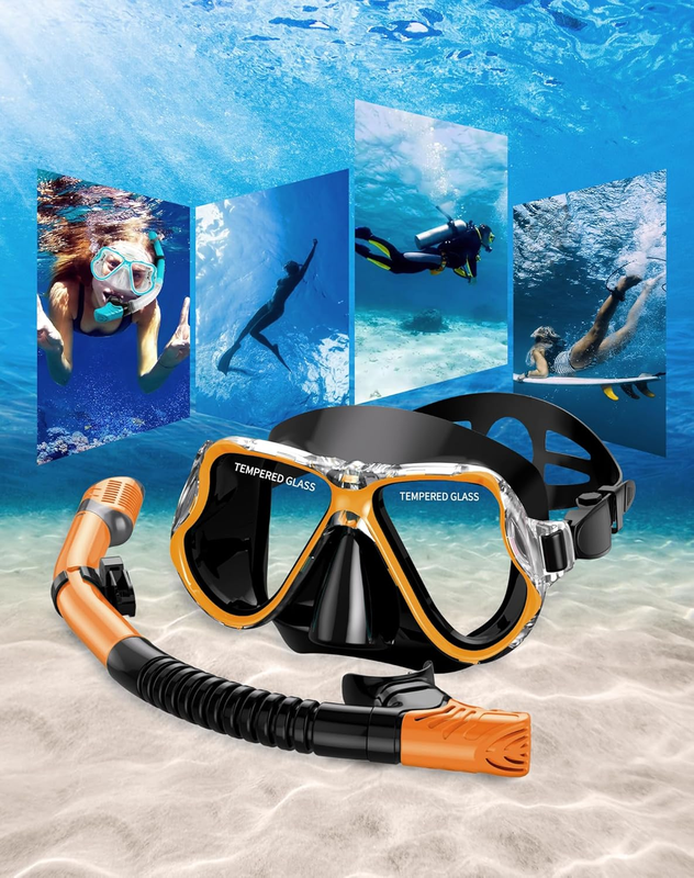 Dry Snorkel Set Panoramic Wide View Anti-Fog Scuba Mask Snorkeling Gear6