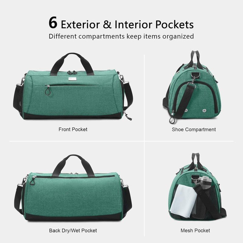 Gym Bag Unisex Duffel Shoe Compartment Wet Pocket Travel Sports Textured Green M4
