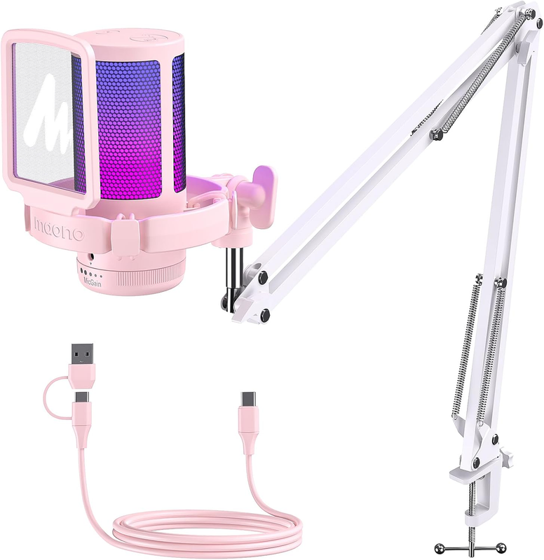 USB Gaming Microphone Noise Cancel Streaming Mic PC PS5 PS4 Kit DGM20S Pink10