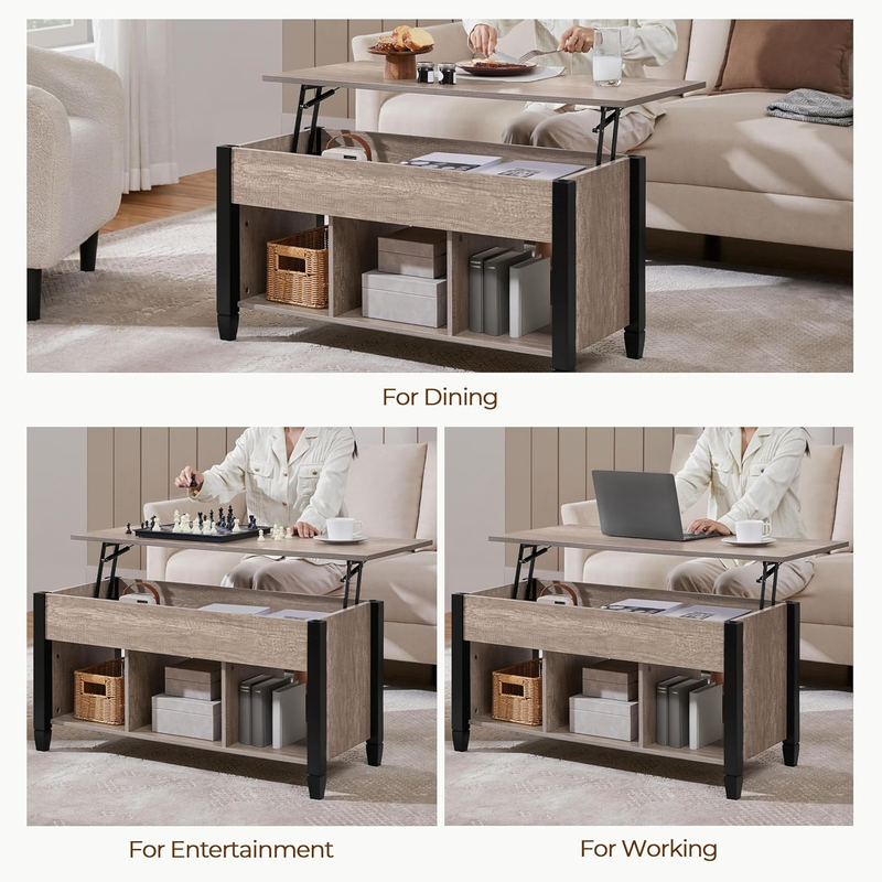 Gray Coffee Table, Lift Top Coffee Table with Hidden Compartment & Shelf, Lift u3