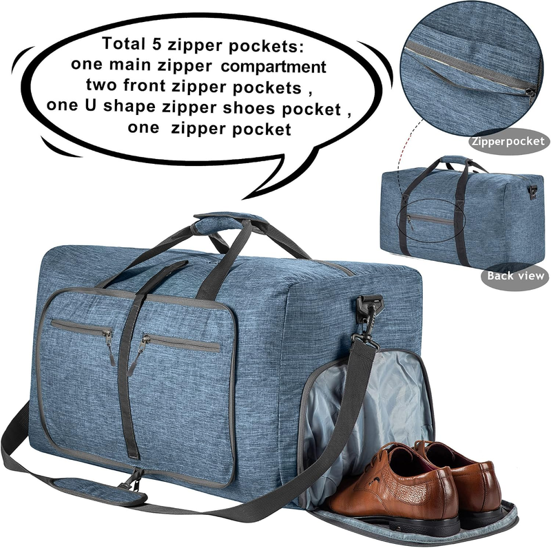 65L 85L 115L Foldable Travel Duffle Bag Water Resistant Weekender Shoe Pocket2