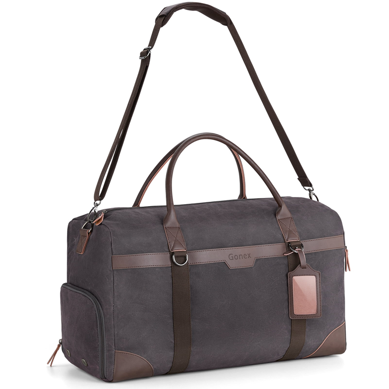 55L Waxed Canvas Duffle Bag Vintage Weekender Travel Duffel w/Shoe Comp0