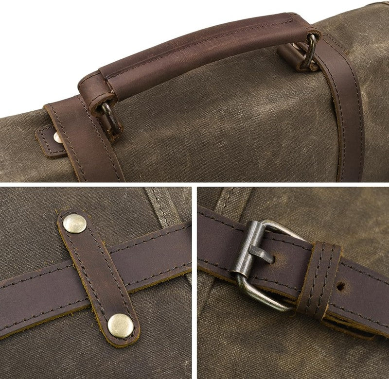 Mens Messenger Bag 15.6in Waterproof Leather Canvas Laptop Briefcase Coffee8