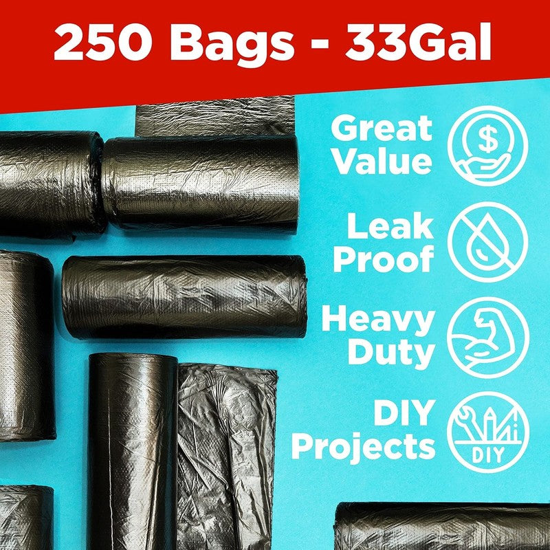 30-33 Gal Heavy Duty Trash Bags 32x38" Black 250 Count Made in USA2