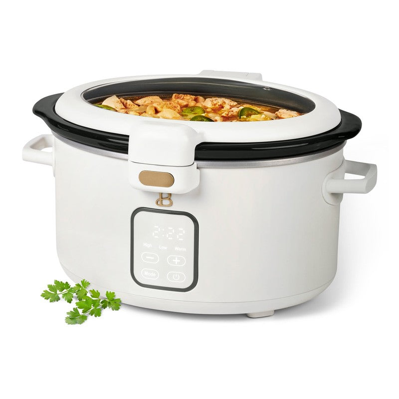 4 Qt Digital Slow Cooker with Hinged Locking Lid, White Icing by Drew Barrymore4