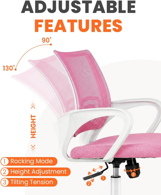 Mesh Office Desk Chair Ergonomic Mid Back Lumbar Support Swivel Pink5