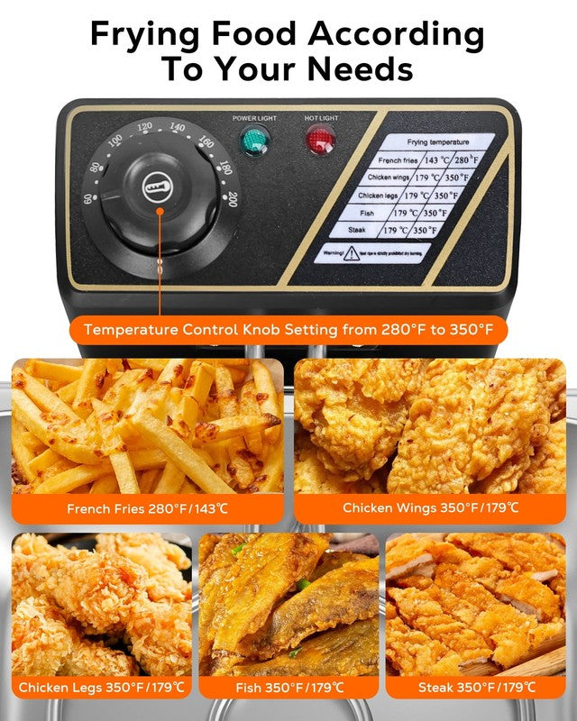 6QT Electric Deep Fryer w/ Dual Baskets Adjustable Temp Timer Nonstick Tank3
