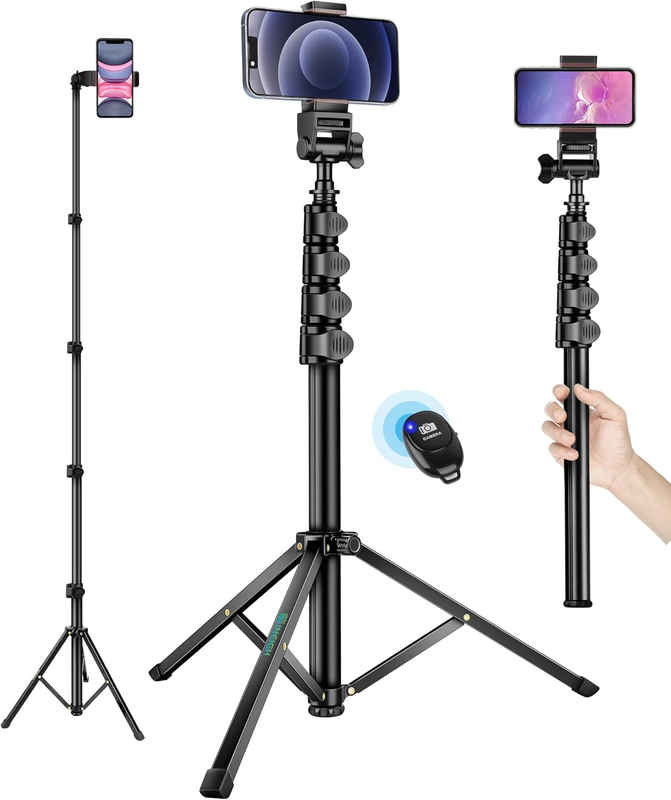 70'' Phone Tripod Selfie Stick w Remote, Aluminum Stand Phone Samsung GoPro8