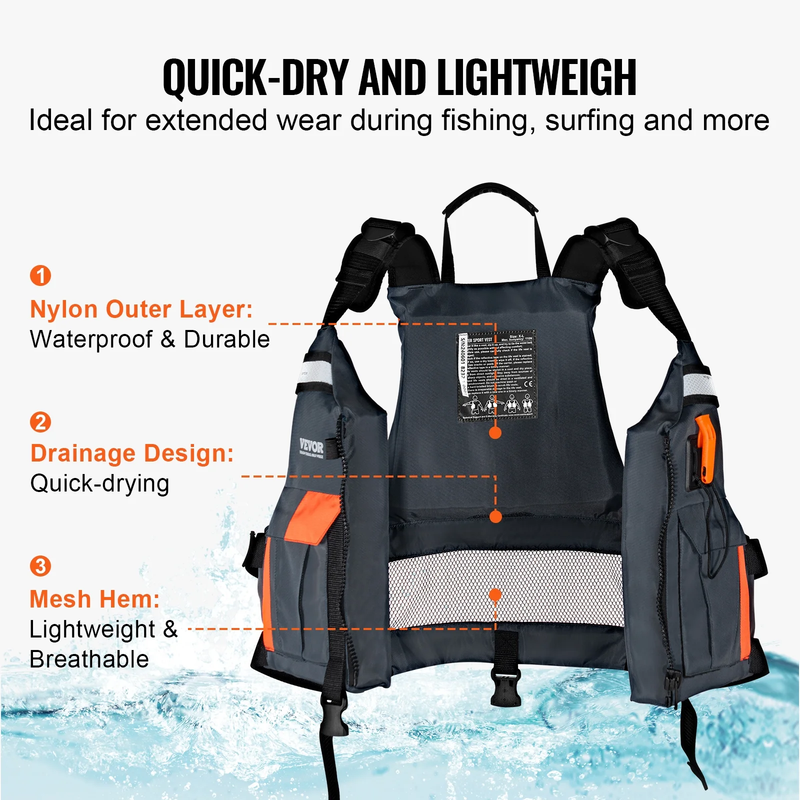 Life Vest for Watersports (PFD), Life Jacket with Waterproof Nylon & 110N Buoyan2