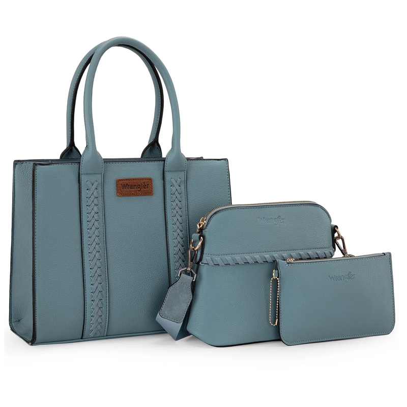 Wrangler 3Pcs Handbags Set Tote Bag & Medium Crossbody Purse & Wallet, Jean9