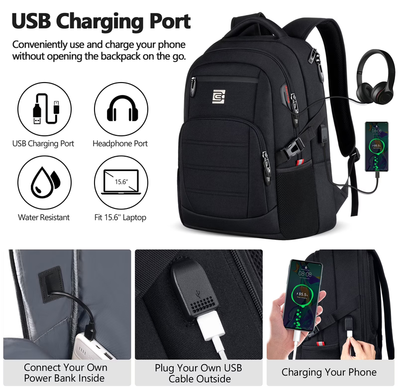 Laptop Backpack USB Charging Port Water Resistant Work Business Bag Men4