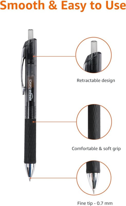 Retractable Gel Pens, Smooth Writing, Black, No Smudge, 12-Pack3