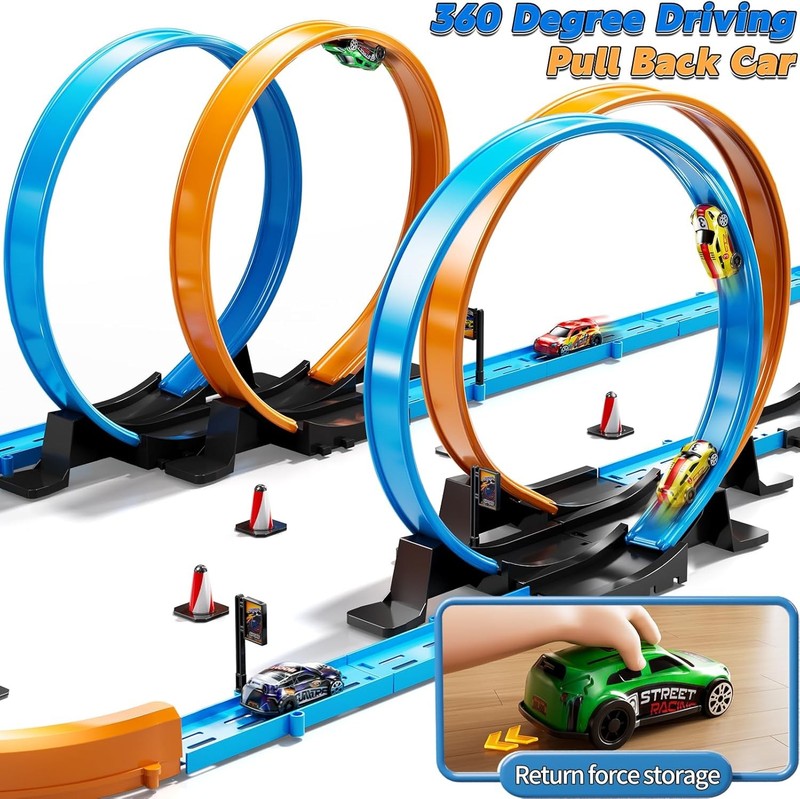 Toy Car Track Gift Set for Boys Kids Age 3 5 4 7 8 12, Long Race Tracks with 4 A2