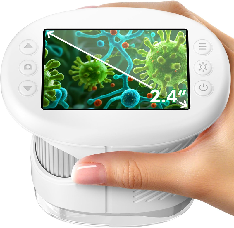 Kids 1000X Handheld Digital Microscope 4K 2.4" Display w/ 12 Slides – White9