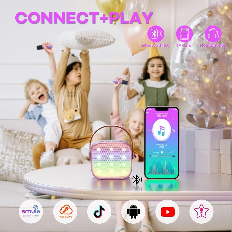 Mini Karaoke Machine with 2 Wireless Mics - Perfect Gift for Kids 4-12 (Purple)3