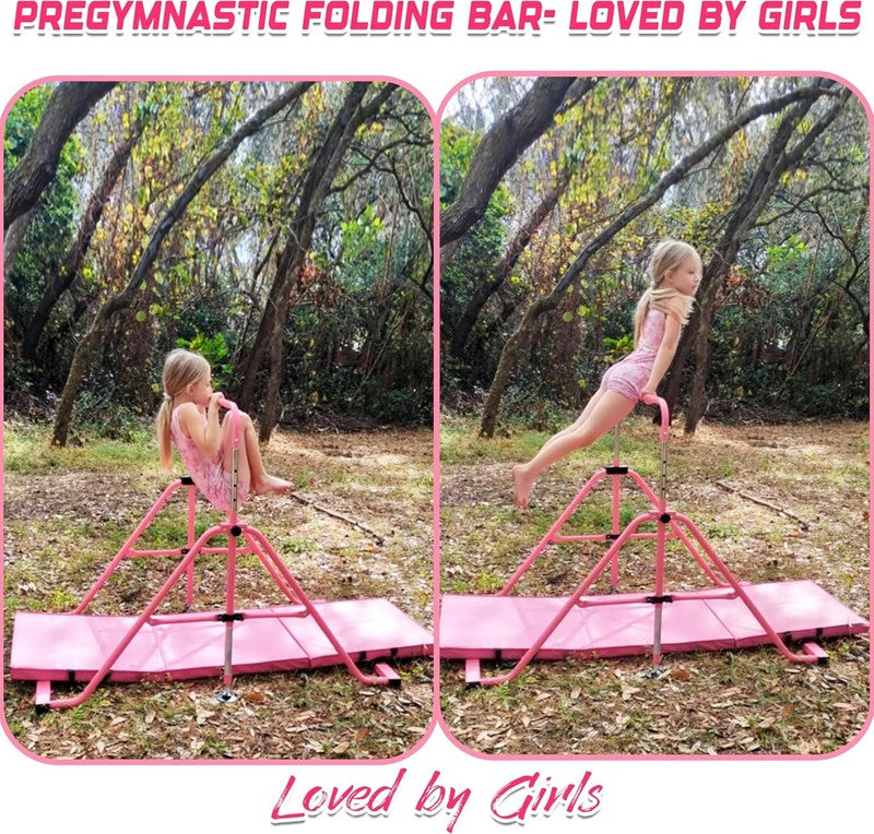 Folding Kids Gymnastics Bar w/ Rings Sturdy Kip Bar Horizontal Home Gym5