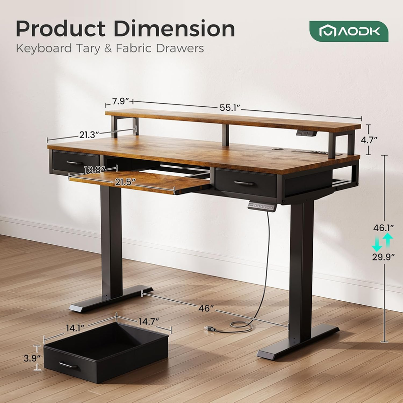 Electric Standing Desk with Drawers & Keyboard Tray, 55 Inch Height Adjustable G2