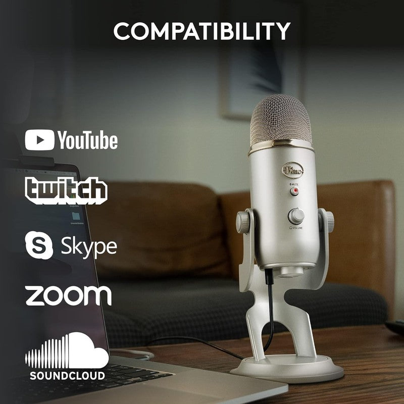 Blue Yeti USB Microphone for Gaming Streaming Podcast YouTube Discord PC Silver8