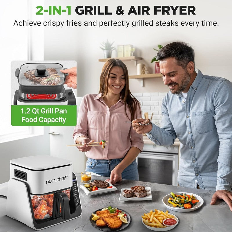 4QT Air Fryer & Grill 8-in-1 w/ Transparent Bowl White Glass Cooking 5