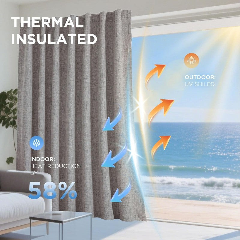 Blackout Curtains for Bedroom   Nature Linen 84 Inch Long 100% Light Blocking 2 4