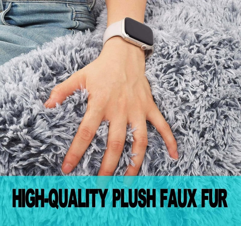 Fluffy Stuffed Animal Storage Bean Bag Cover Faux Fur Gray5