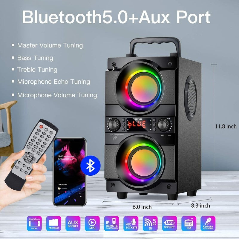 60W Portable Bluetooth Speaker with Heavy Bass, LED Lights & FM Radio1