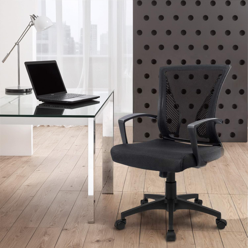 Office Chair Ergonomic Computer Desk Mesh Chair Mid Back Swivel Lumbar Support w6