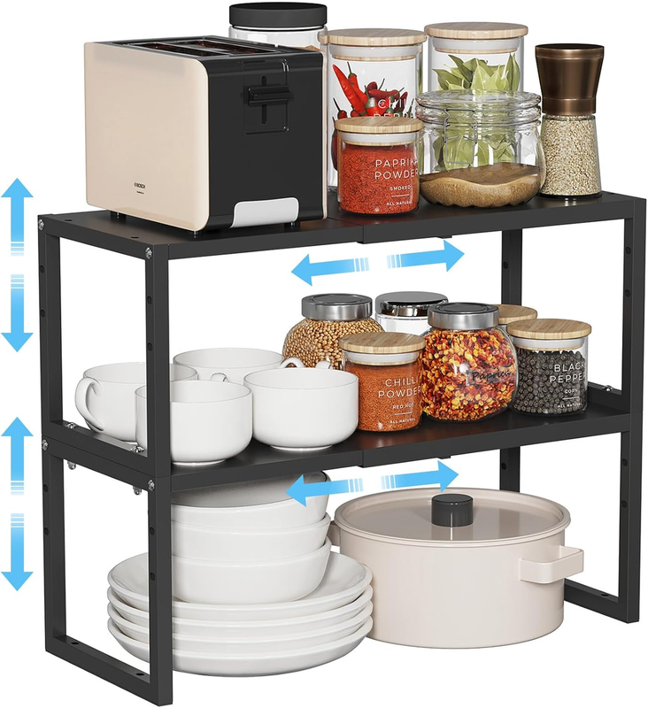 2 Pack Expandable Kitchen Cabinet Shelves Heavy Duty Stackable Adjustable Rack10