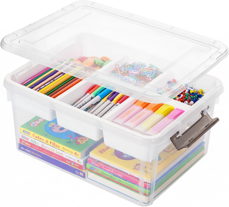 17 QT Clear Plastic Craft Storage Box with Removable Trays & Dividers, Craft Org10