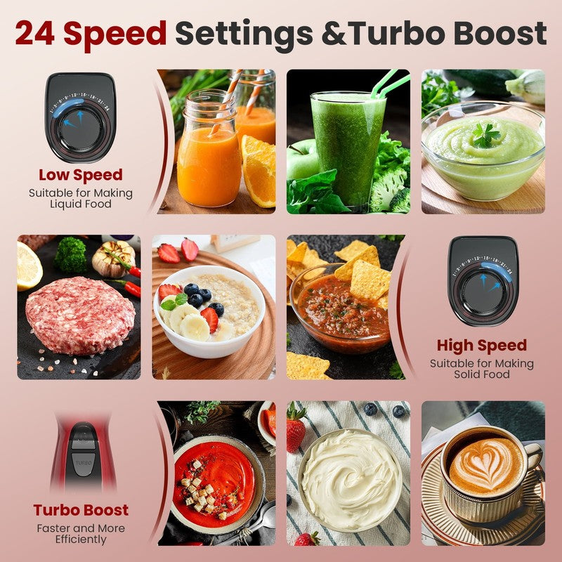 Immersion Blender, 1100W 5-In-1 Hand Blender, 24-Speed Handheld Stick Blender fo6