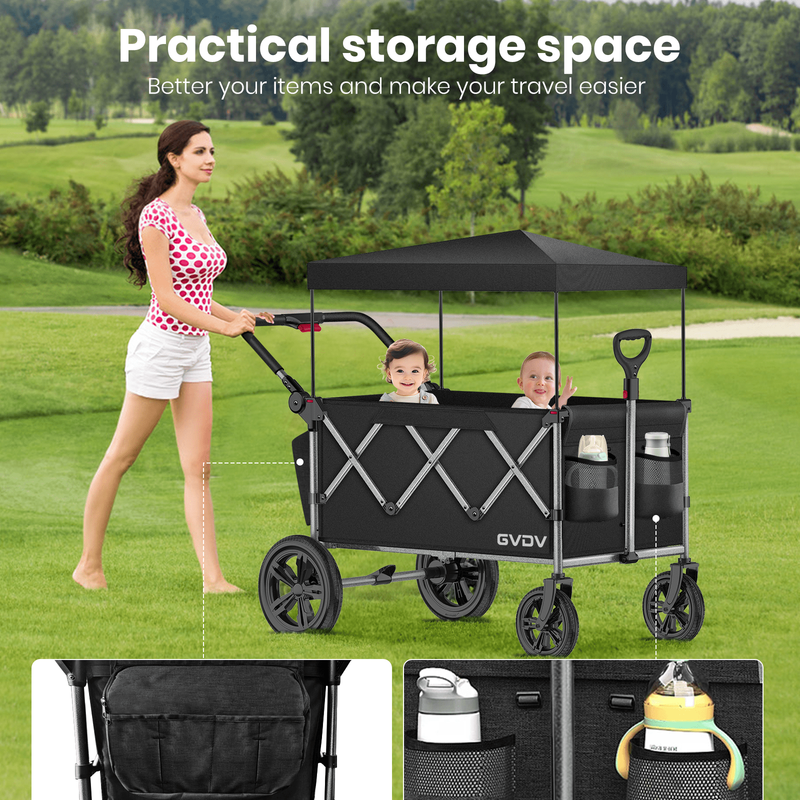 Stroller Wagon for Kids, 3-In-1 Collapsible Double Stroller Wagon for Toddlers, 5