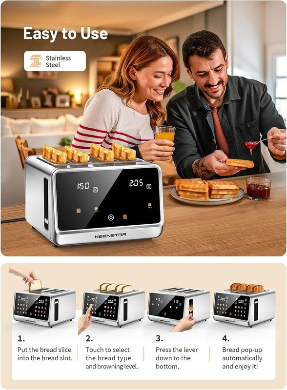 4-Slice Smart Toaster Stainless Steel Touch Screen 6 Shades 6 Bread Types5