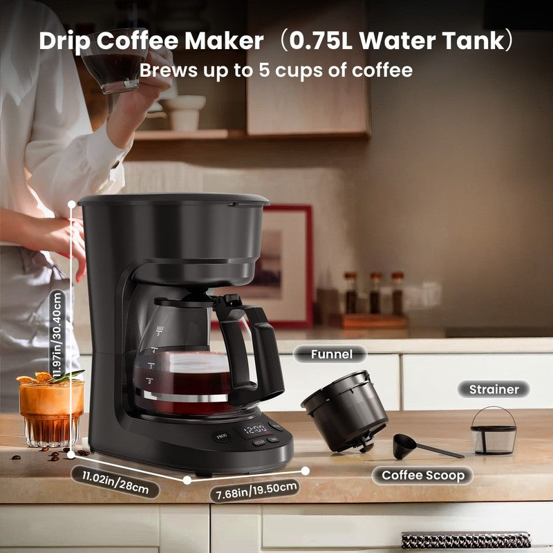 Programmable 5 Cup Drip Coffee Maker 0.75L Glass Carafe Keep Warm 2H Timer5