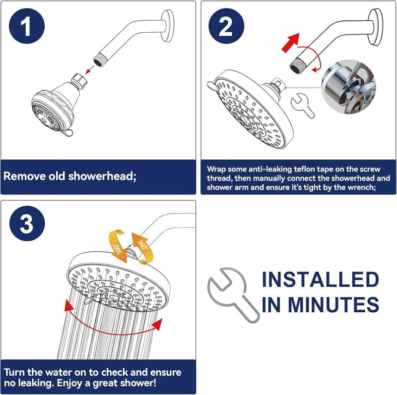 5 Mode High Pressure Shower Head 4" Fixed High Flow Brushed Nickel Black5