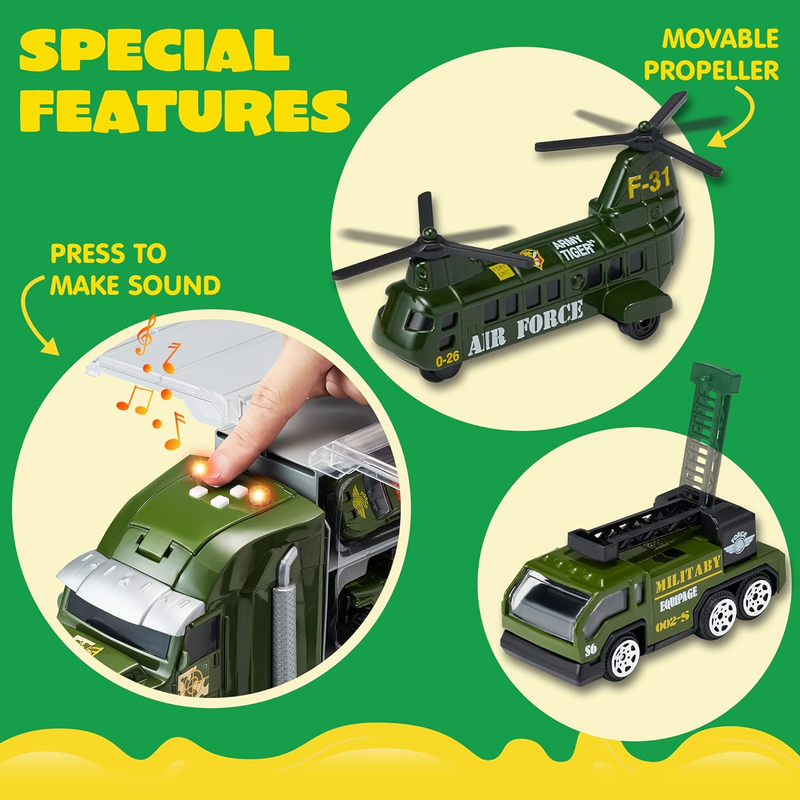 25 in 1 Military Kids Truck Toy Set w/ Tanks Soldiers Lights Sounds 3+4