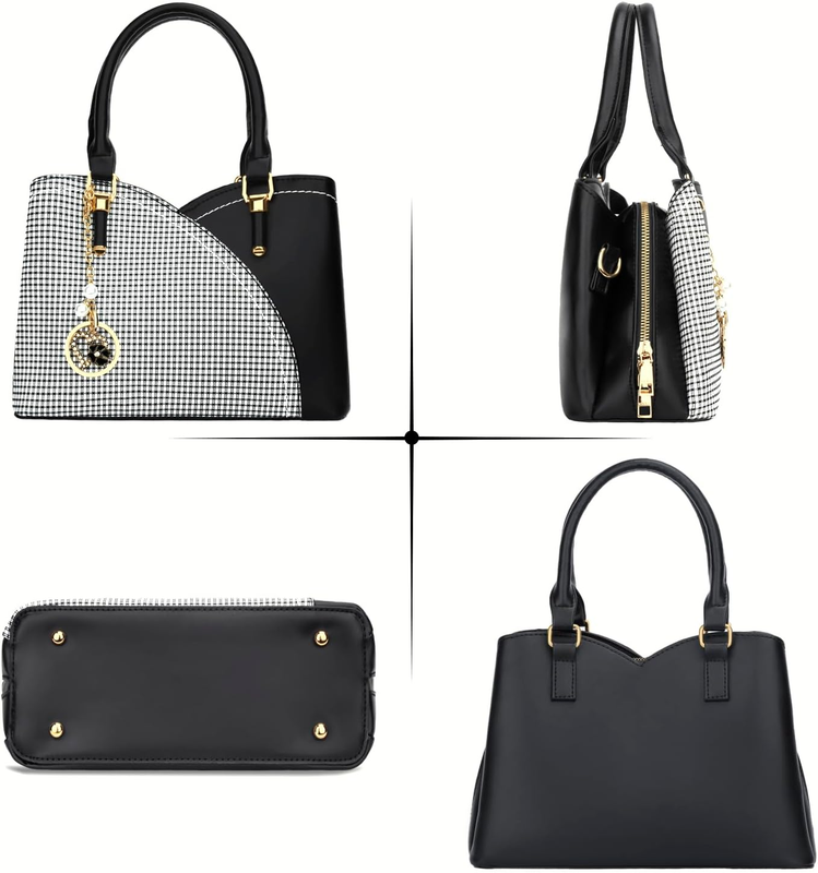 Triple Compartment Handbag Women Satchel Shoulder Top Handle Purse2