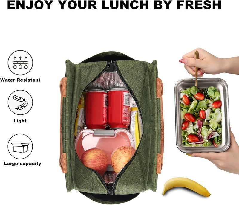Insulated Lunch Bag Women Men Leakproof Large Cooler Tote w Bottle Holder Green2