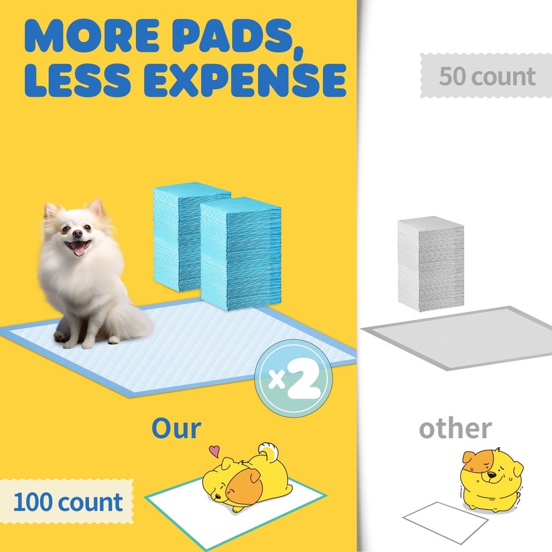 Puppy Pads, 33.5" X 27.5" X Large 6 Layer, 100 Count Dog Wee Wee Pads with Power1