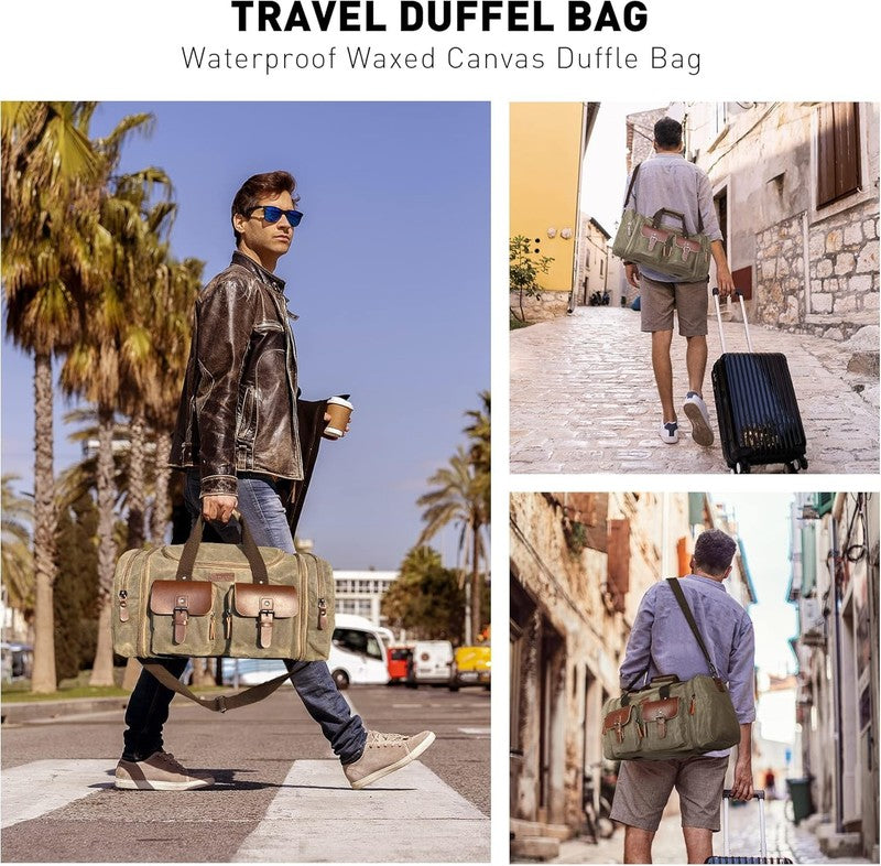 Waxed Canvas Duffle Bag - 50L Waterproof Weekender Overnight Travel Bag1