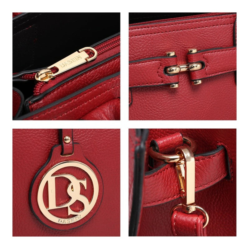 Women Satchel Handbag Belted Top Handle Work Tote Shoulder Bag Long Strap5